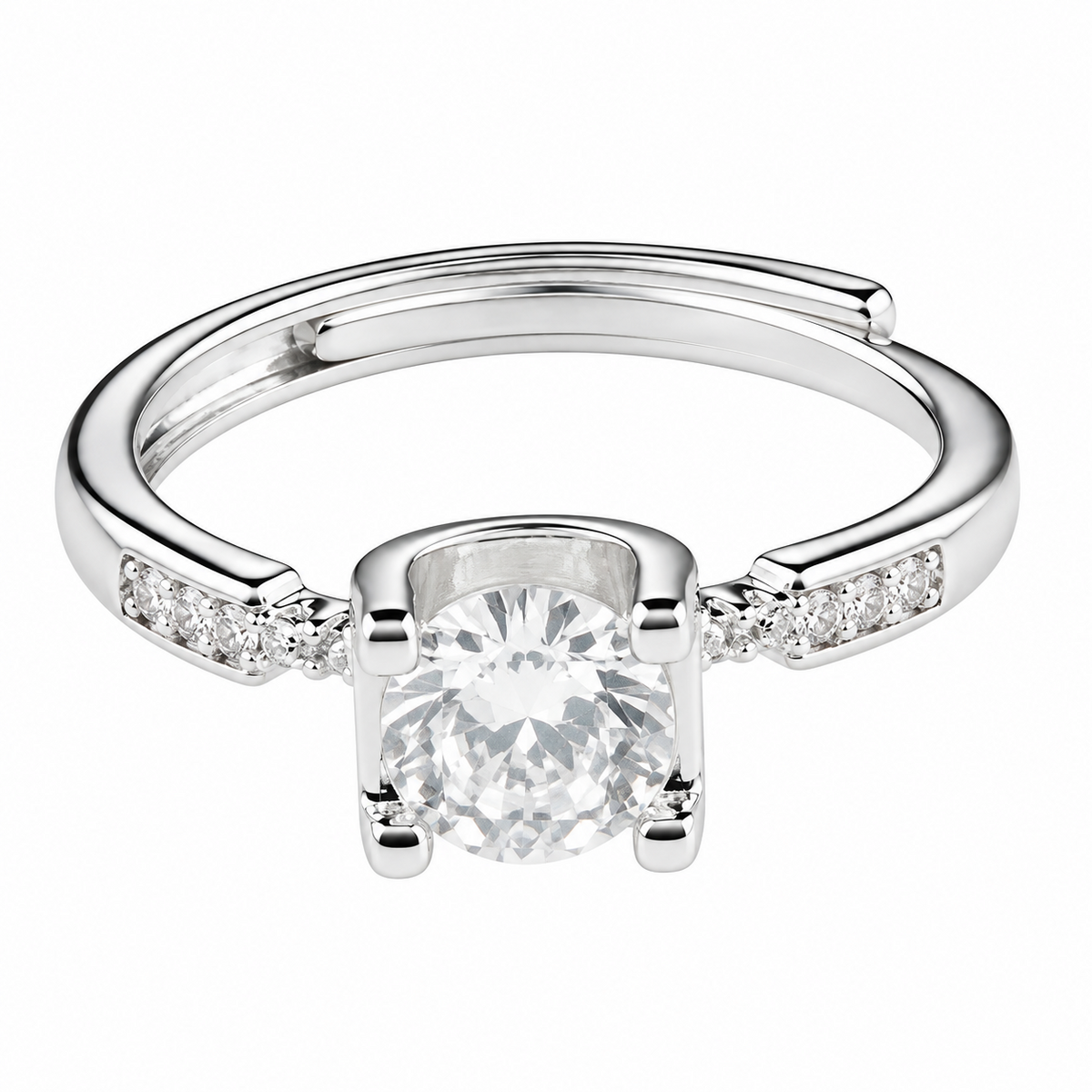 Women's Adjustable Round Brilliant Zircon Engagement Ring, Silver Tone 1654