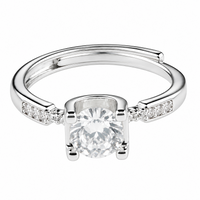 Women's Adjustable Round Brilliant Zircon Engagement Ring, Silver Tone 1654