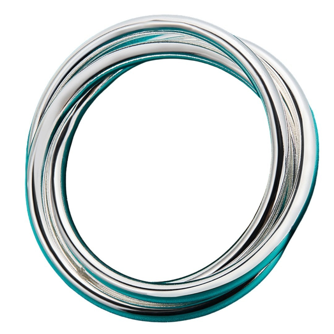 925 Sterling Silver Interlocking Trio Circle Bangle Bracelet- Linked Rings 396