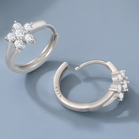 925 Silver-Plated Flower Zircon Hoop Earrings for Women Dainty Floral Huggie 935