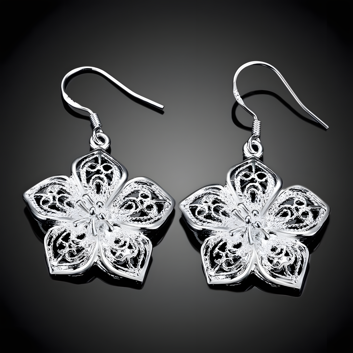 Silver Plated Flower Earrings for Women–Copper Alloy 925 Silver Plating 1219