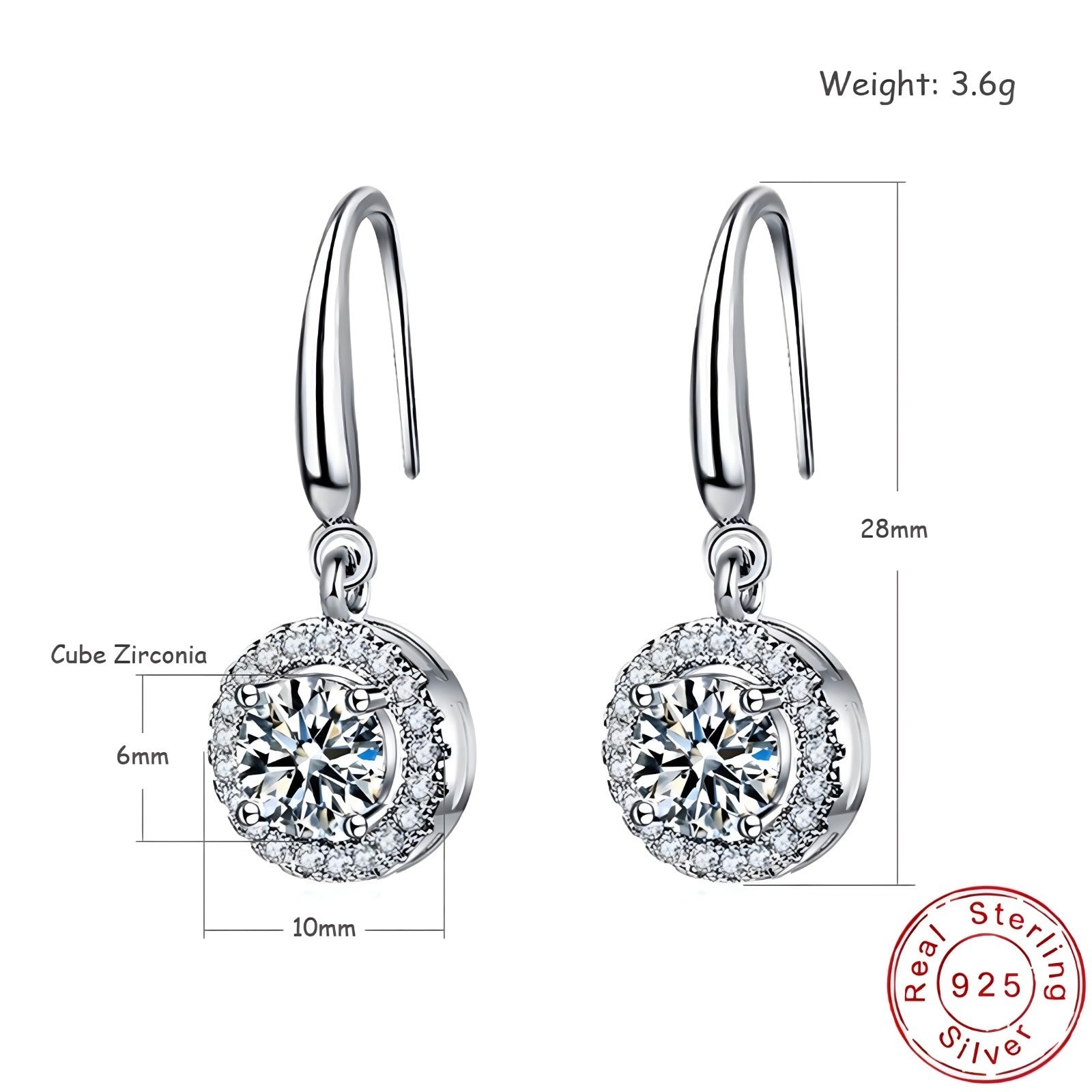 Unified Jewellery Sterling Silver Cubic Zirconia Halo Dangle Earrings 348