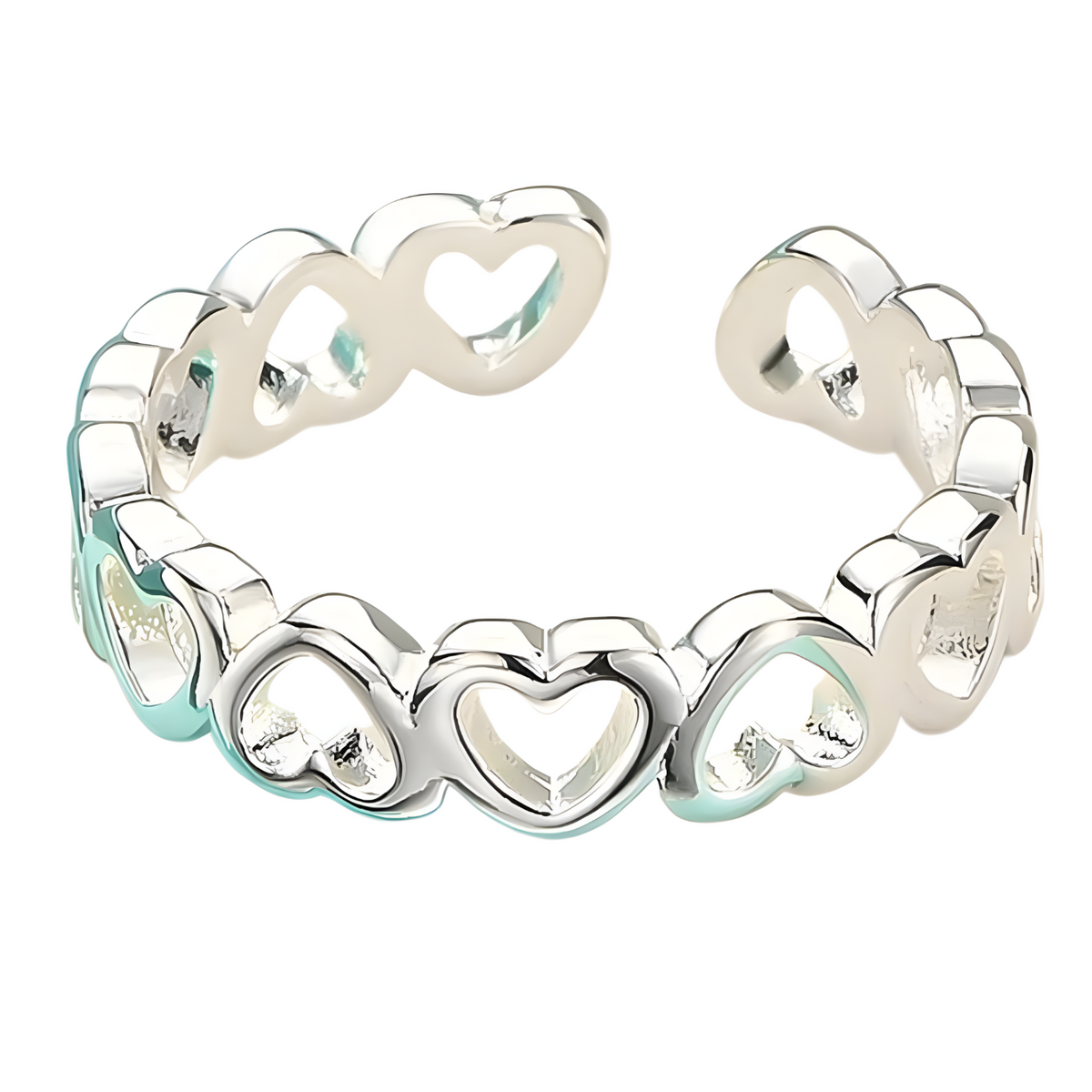 Heart Pattern Adjustable Ring For Women Silver Colour Open Cuff Love Band 1778