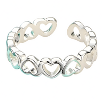 Heart Pattern Adjustable Ring For Women Silver Colour Open Cuff Love Band 1778