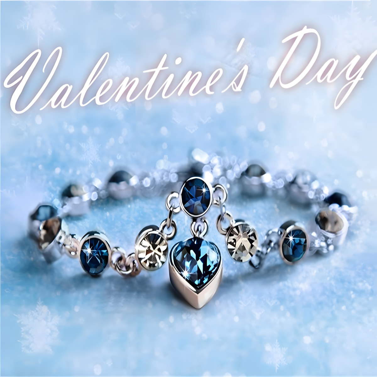 Womens Blue Crystal Heart Charm Bracelet Zinc Alloy Bracelet Cubic Zirconia 1158