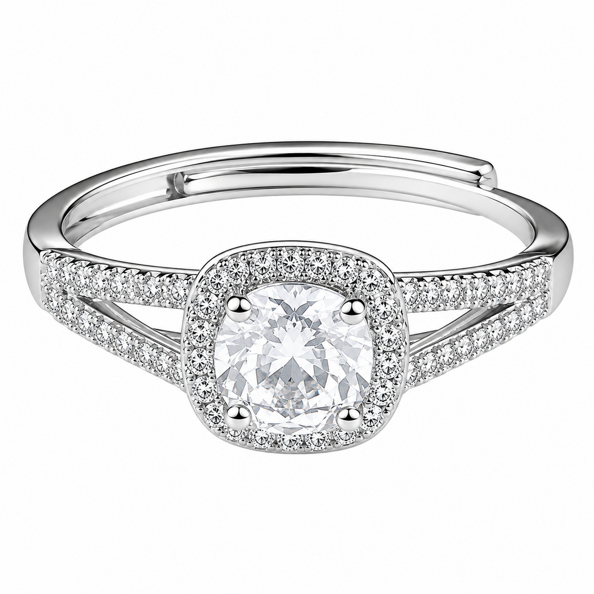 Luxury Round Brilliant Cut Zirconia Halo Ring Adjustable Split Band 1648