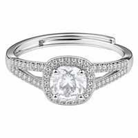 Luxury Round Brilliant Cut Zirconia Halo Ring Adjustable Split Band 1648