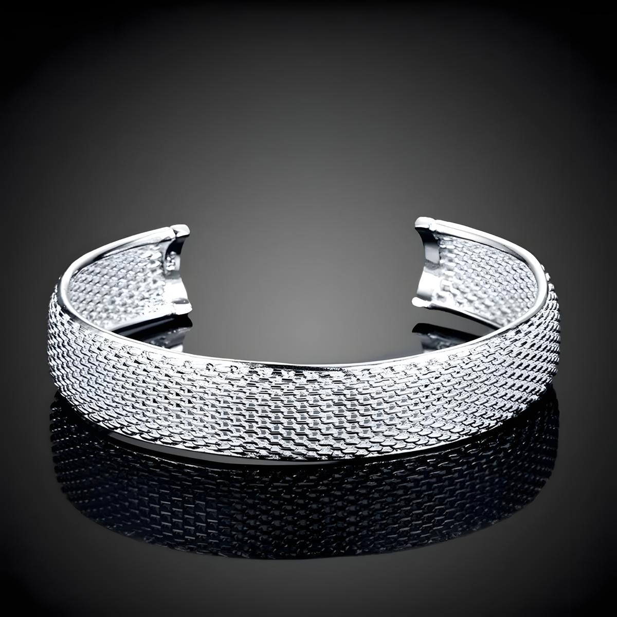 Wide Net Mesh Cuff Bracelet, Adjustable Open Bangle, Vintage Style Round 1793