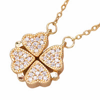 Women's Gold Four Leaf Clover Heart Pendant Necklace, Openable Crystal 1692