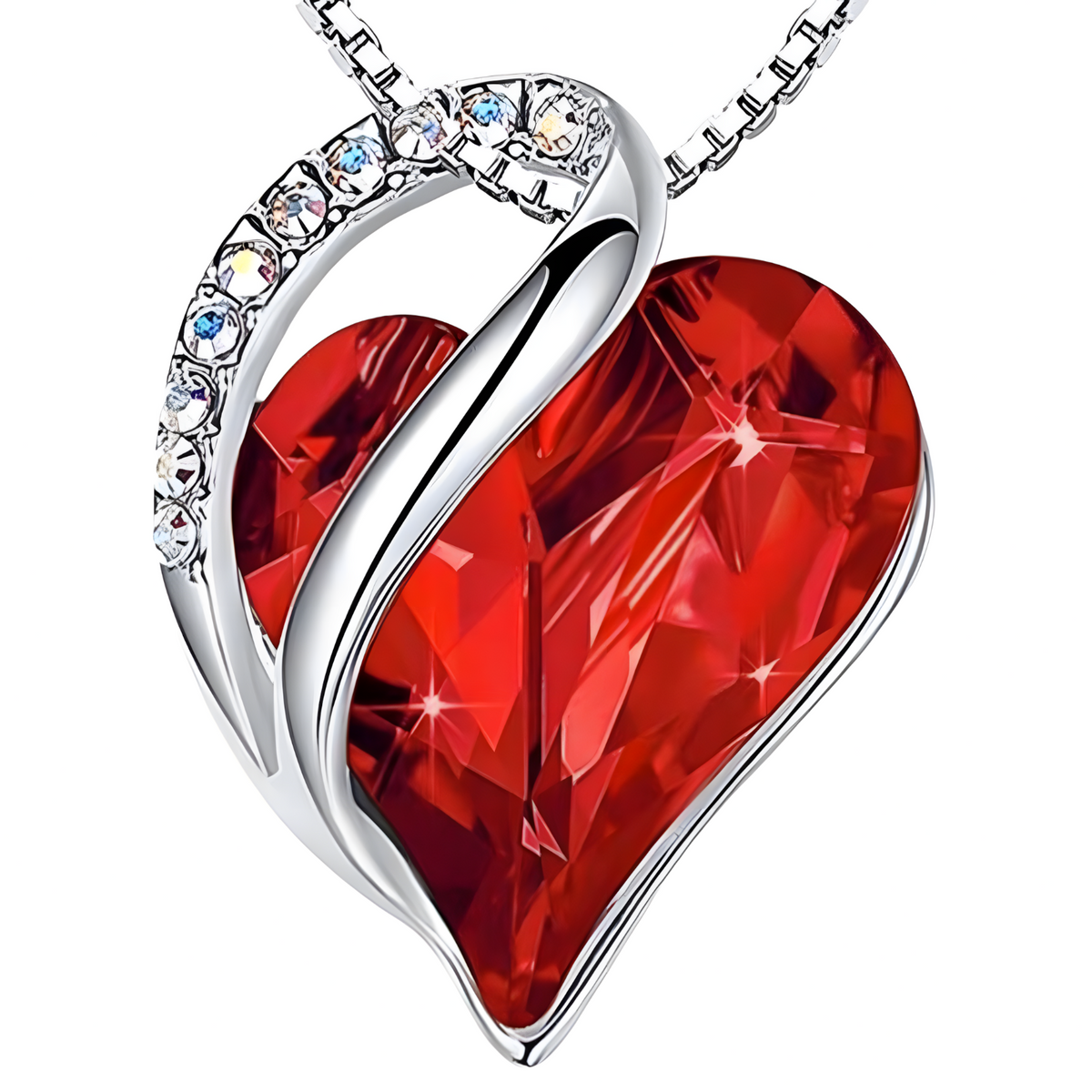 Heart Pendant Necklace For Women Silver Alloy Necklace With Red Crystal B314
