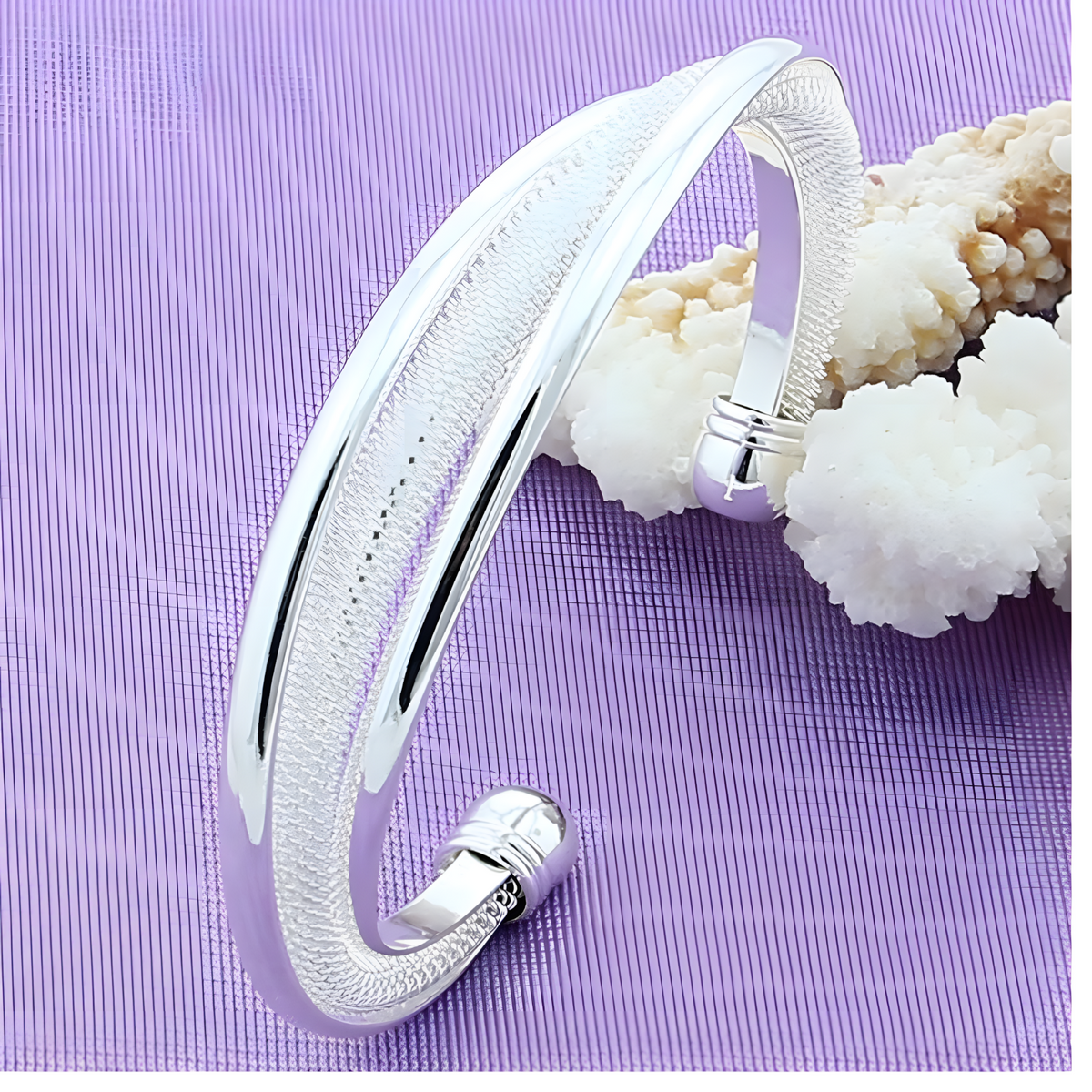 925 Sterling Silver Multi-Strand Mesh Open Cuff Bangle Bracelet for Women - 407