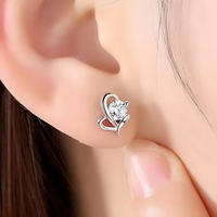 Silver-Plated Crystal Stud Earrings Women Elegant Geometric Butterfly Design 972