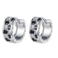 925 Sterling Silver Huggie Hoop Earrings Women Black & White Zircon Inlay 318