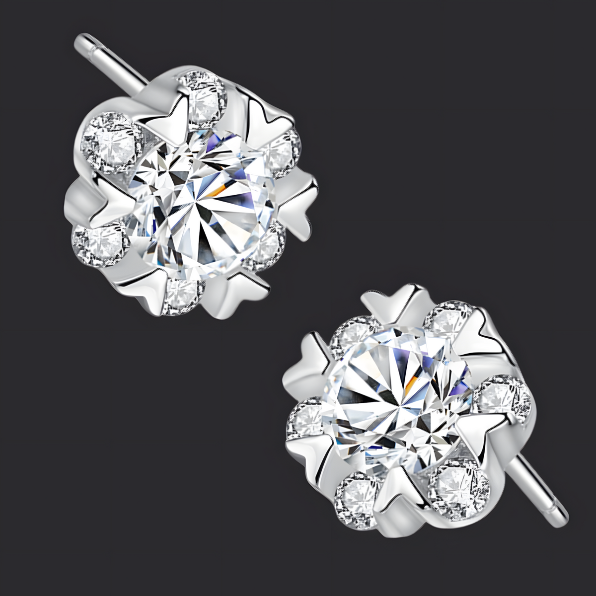 925 Silver-Plated Round Crystal Stud Earrings for Women Sparkling CZ Cluster 992