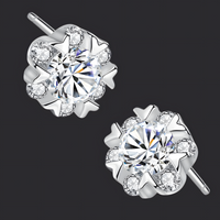 925 Silver-Plated Round Crystal Stud Earrings for Women Sparkling CZ Cluster 992