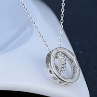 Sterling Silver Heart Circle Pendant Necklace Women Real 925 Silver Chain 282
