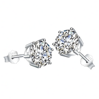 Silver-Plated CZ Solitaire Stud Earrings Women – Classic 6-Prong Round Cubic 988