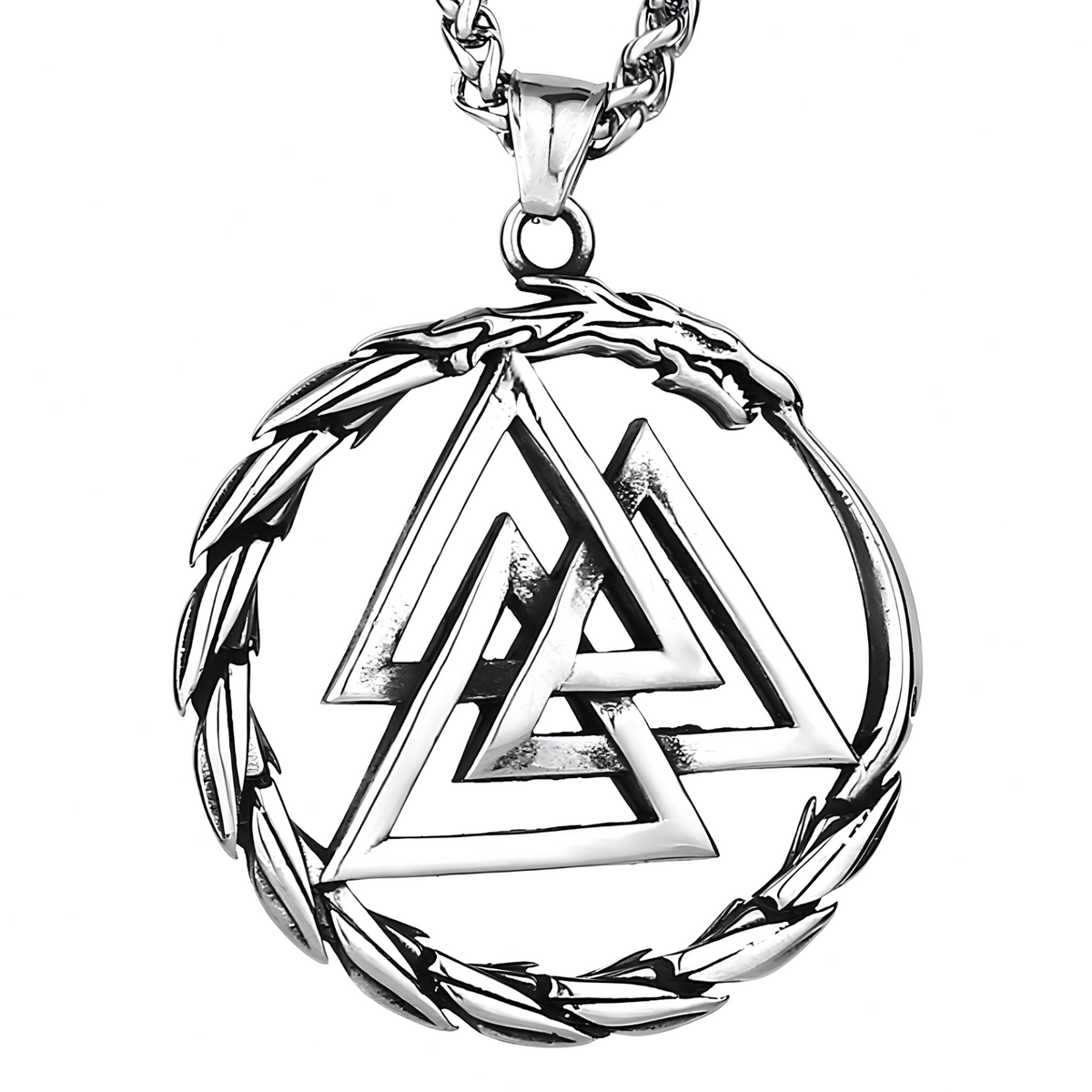 Valknut Ouroboros Pendant Necklace - Norse Viking Symbol - Silver Plated 1120