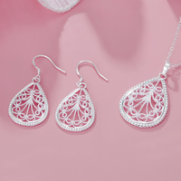 Water Drop Pendant Necklace and Earring Set-Copper Alloy 925 Silver Plating 1202