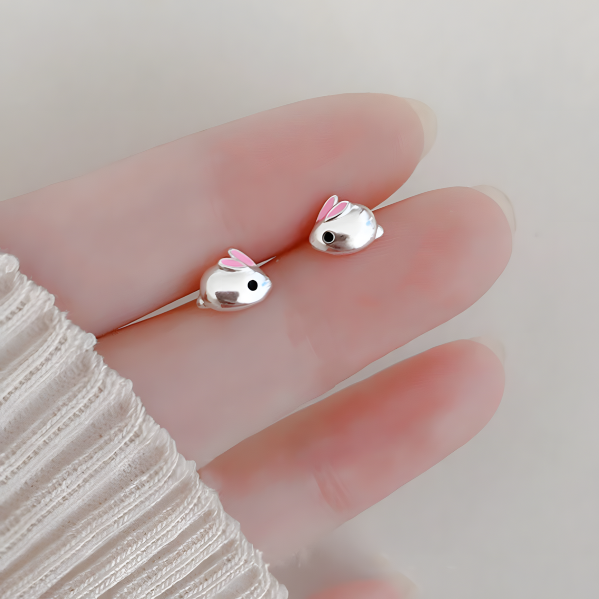 Rabbit Earrings for Women – 925 Silver-Plated Copper Alloy Cute Animal Studs 956