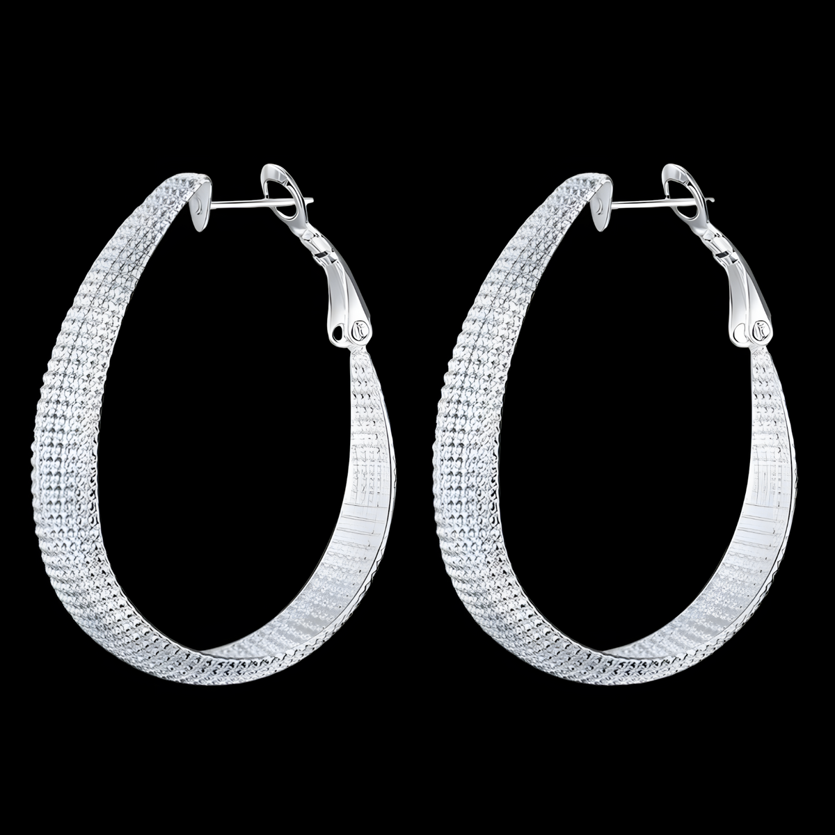 Silver Hoop Earrings Women 4cm Large Textured Round Hoops 1cm Wide Polished 1409