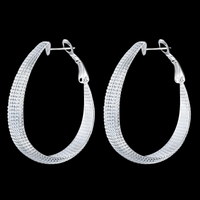 Silver Hoop Earrings Women 4cm Large Textured Round Hoops 1cm Wide Polished 1409