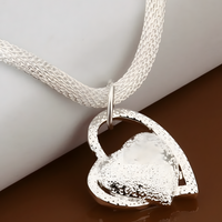 925 Silver-Plated Alloy Heart Pendant Necklace Women – Textured Double-Heart 855