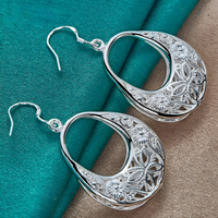 Floral Filigree Oval Drop Earrings for Women–Zinc Alloy with Silver Plating 1213