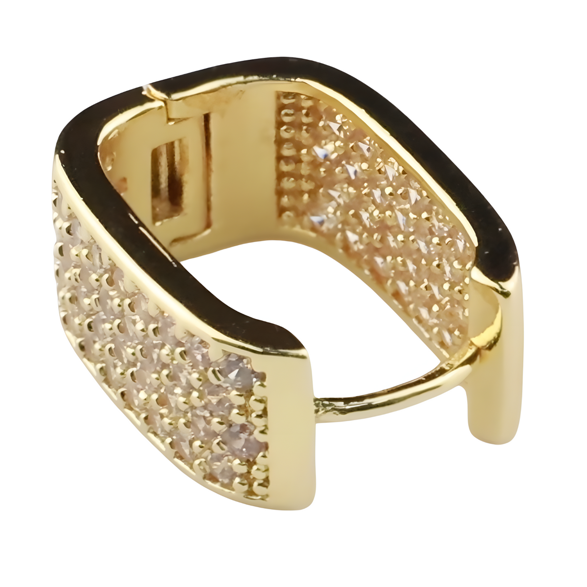 Gold Plated Pavé Hoop Earrings 18mm x 8mm Cubic Zirconia Micro Statement 1365
