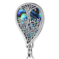 Tree Of Life Locket Pendant Necklace Silver Tone Abalone Shell Gift B101