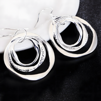 925 Sterling Silver Three Circle Drop Earrings - Elegant Modern Design B20