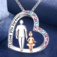 "I Love You Forever" Father Daughter Heart Necklace Pendant Cubic Zirconia B56