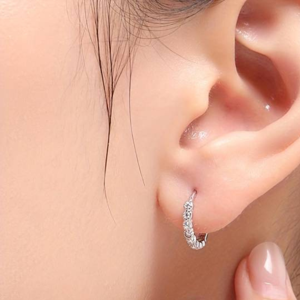 925 Sterling Silver Trendy Hoop Earrings, 13mm Diameter, Platinum Plated 147
