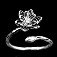 925 Sterling Silver Lotus Flower Ring (Adjustable) - Bohemian Vintage Floral 387