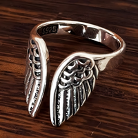 Wing Open Ring For Women Silver-Plated Alloy Resizable Adjustable Band 1476