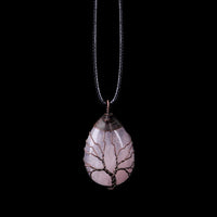 Pink Crystal Tree Of Life Pendant Necklace Oval Pink Crystal Energy Healing 1349