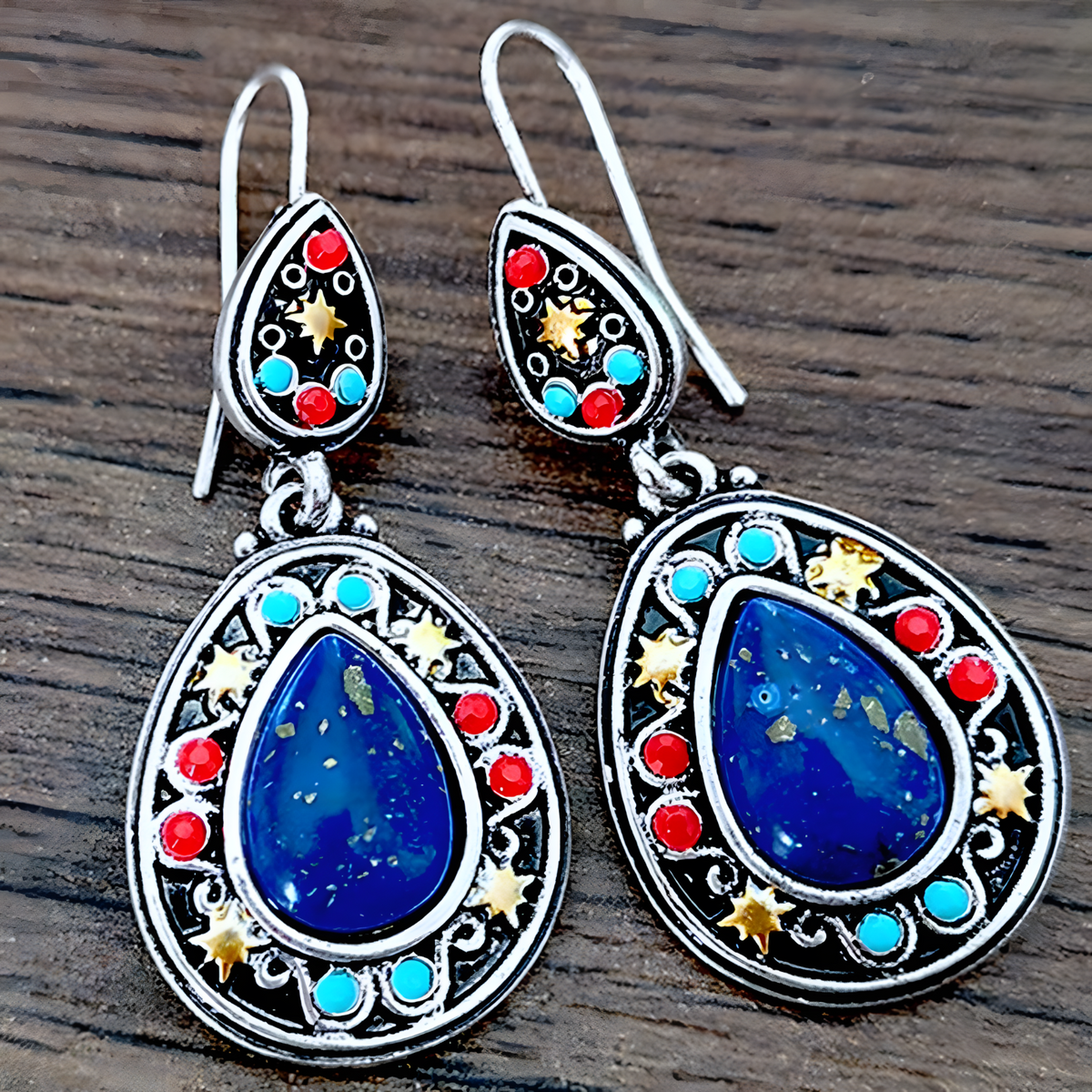 Vintage Water Drop Dangle Earrings Women Copper Alloy 925 Silver Plating - 1222