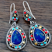 Vintage Water Drop Dangle Earrings Women Copper Alloy 925 Silver Plating - 1222