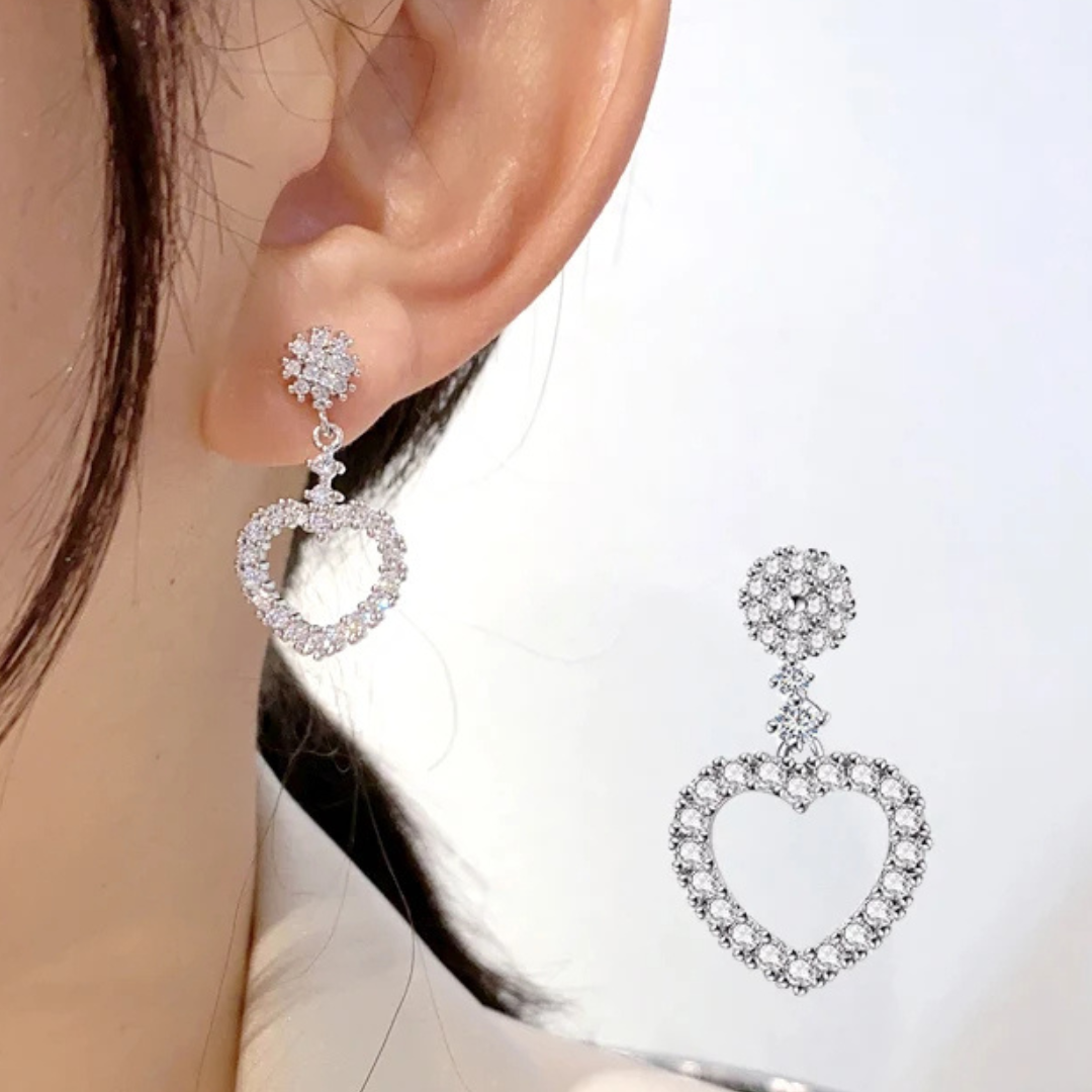 Dazzling Heart Drop Earrings Women Sterling Silver 925, Sparkling CZ Crystal 298