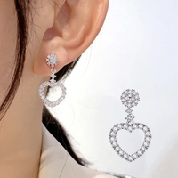 Dazzling Heart Drop Earrings Women Sterling Silver 925, Sparkling CZ Crystal 298