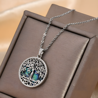 Women's Abalone Shell Tree of Life Necklace, Aurora Iridescent Pendant B129