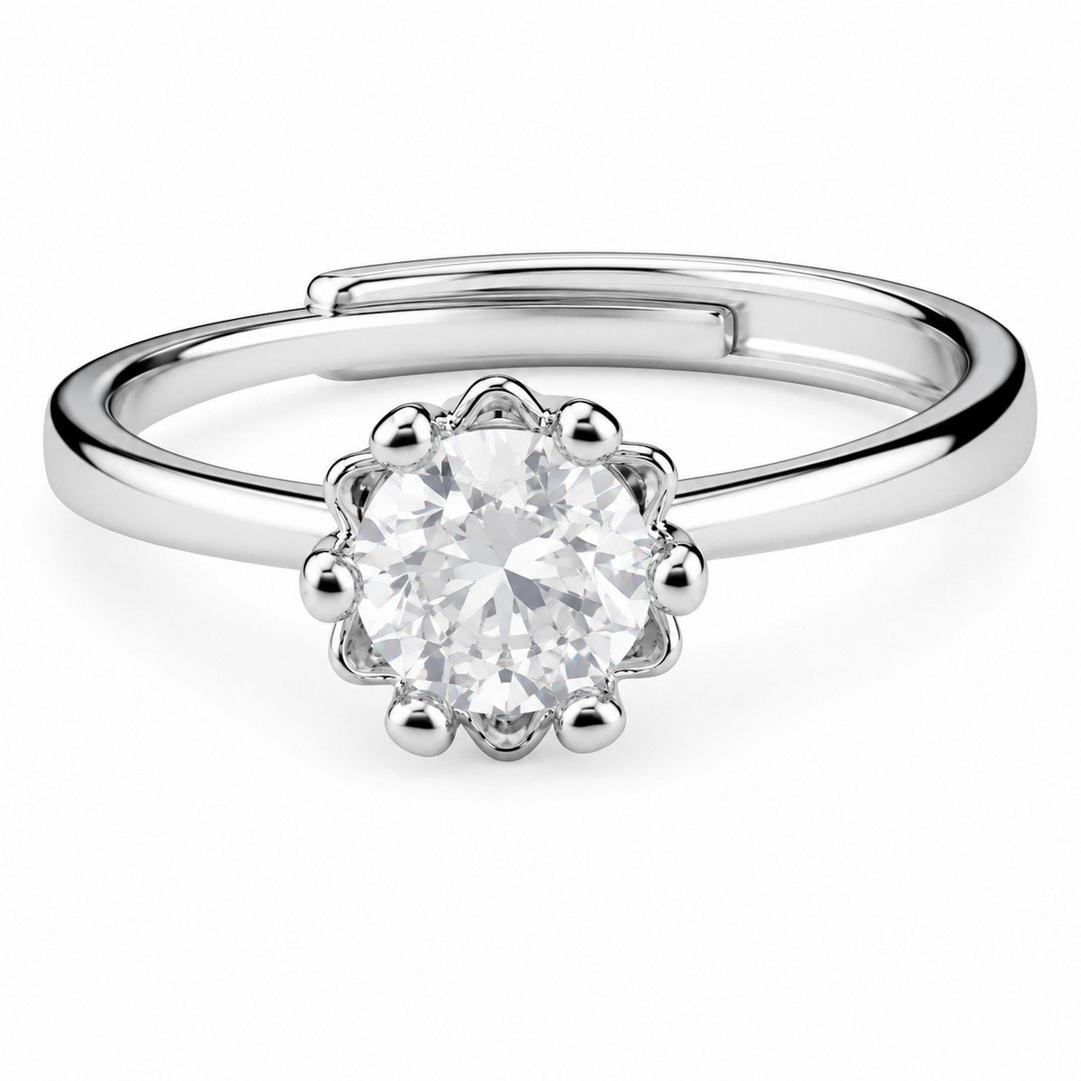 Women's Adjustable Floral Heart Claw Zircon Ring, Round Brilliant Cut 1618