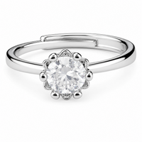 Women's Adjustable Floral Heart Claw Zircon Ring, Round Brilliant Cut 1618