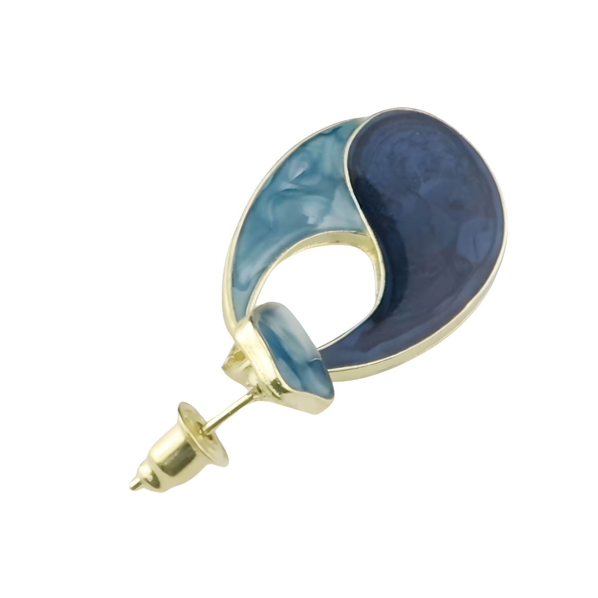 Multi Colour Marbled Teardrop Dangle Earrings — Navy & Grey Swirl Inlay 1383