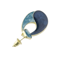 Multi Colour Marbled Teardrop Dangle Earrings — Navy & Grey Swirl Inlay 1383