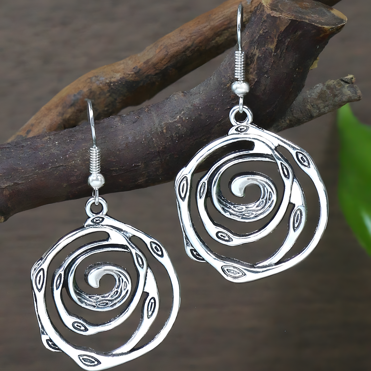 Spiral Rose Jewellery Set Women, Antique Silver Tone Hollow Floral Pendant 1716