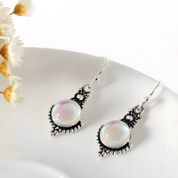 Women's Bohemian Dangle Earrings with Iridescent Opalite Gemstone Vintage B110