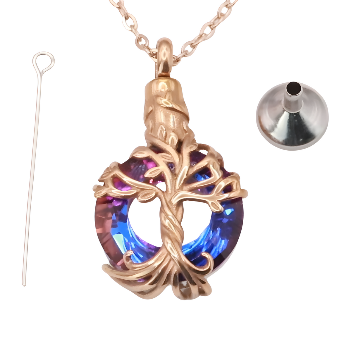 Tree of Life  Necklace with Multicolor Circle Crystal 316L Stainless Steel B218