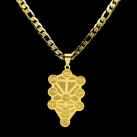 Stainless Steel Gold Kabbalah Sephirot Tree Of Life Hebrew Pendant Necklace 1072