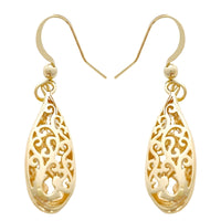 Gold Plated Brass Filigree Teardrop Dangle Earing Elegant Lightweight Design B19